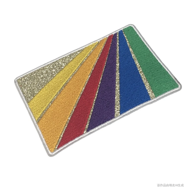 Rainbow Gold Flat Embroidery Patch Custom Colorful Brand Logo Iron on Clothing Patch for Garment