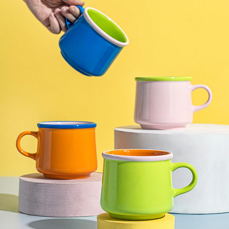 Simple Coffee Cups Home Office Used Colored Glossy Glaze Ceramic Water Tea Milk Mug With Handle