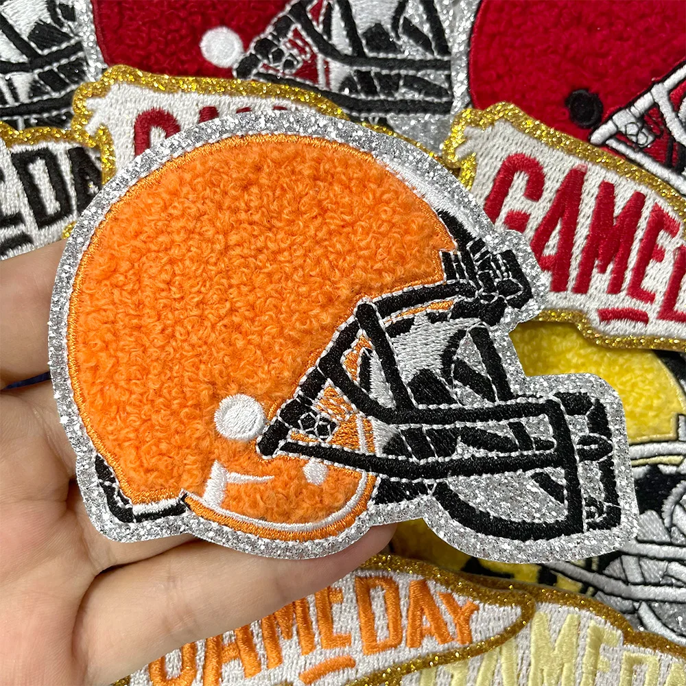 Game Day stadium Gold Glitter patch Cheer helmet silver glitter patches sports flag trucker hat patches