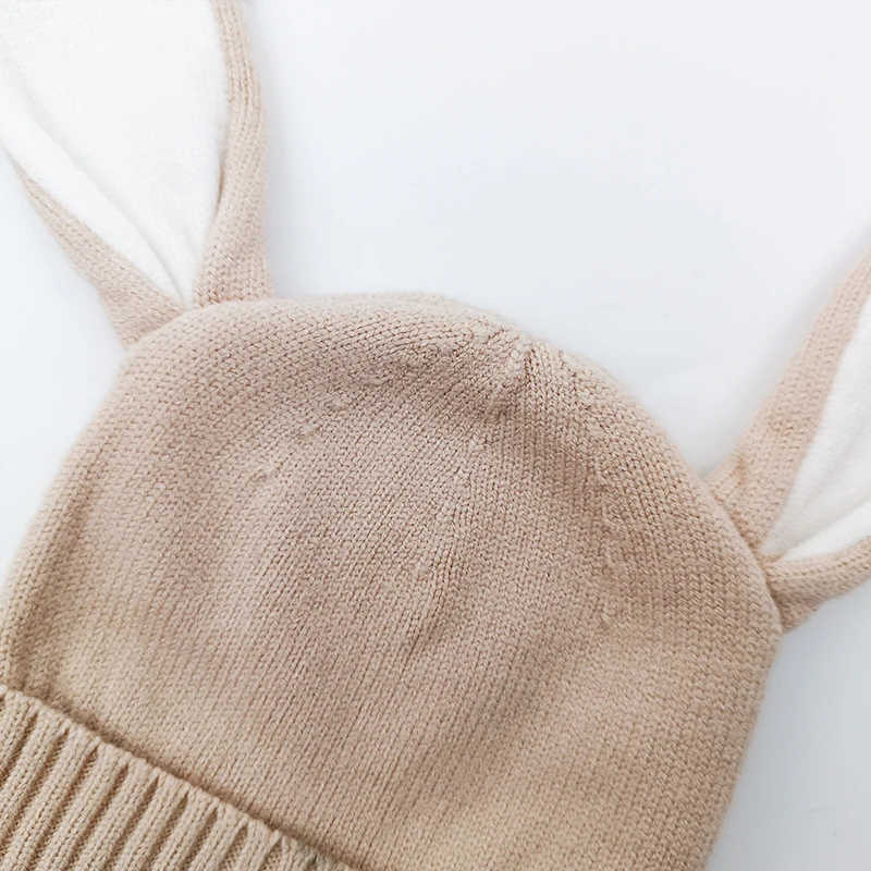 Pinuotu Cotton Knitted Baby Beanie Solid New Born Boy Girl Winter Hat Headwear Kids Lovely Rabbit Ear Warm Beanies