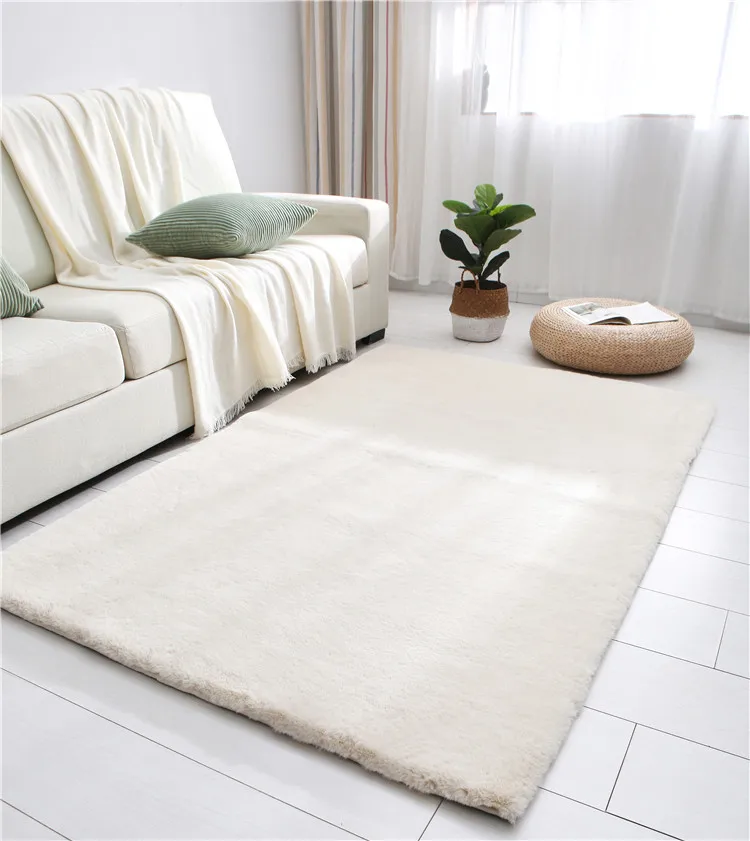 High Weight Faux Fur Rabbit Carpet Ultra Smooth Area Rug With Anti-Slip Dot For Living Room Bed Room