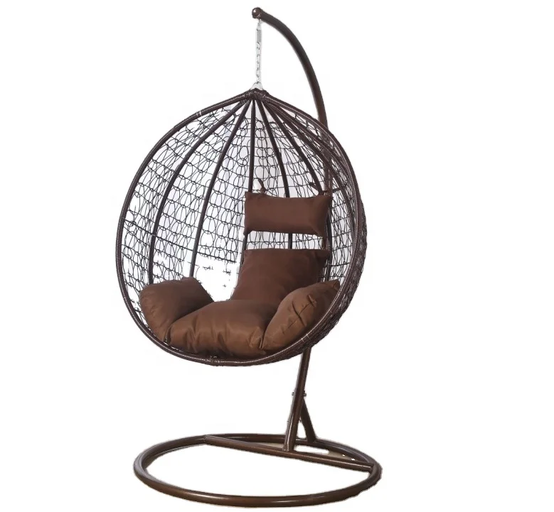 Plastic PE rattan gold leg frame iron metal Basket cushion seat egg Hanging chair patio swing set