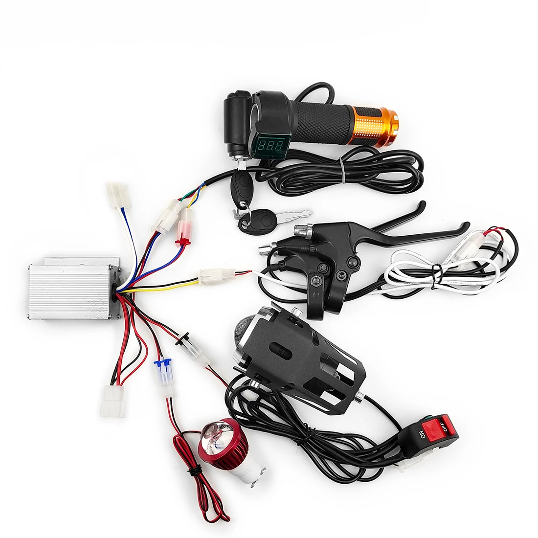 24V 250W Brushed Motor Controller With Key Switch Throttle Aluminium Brake Lever Lens Light for Electric Bicycle Bike Engine