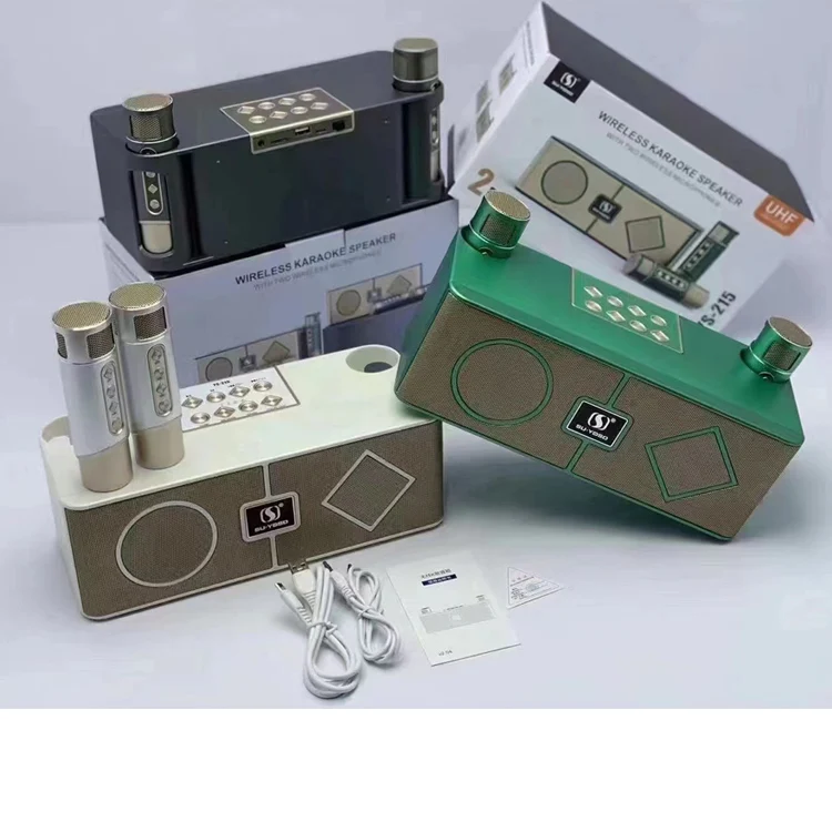 YS215 New wireless Rectangle 20W Dual UHF Mic BT Long Play Time gift TF card portable Karaoke speaker Family KTV Suit