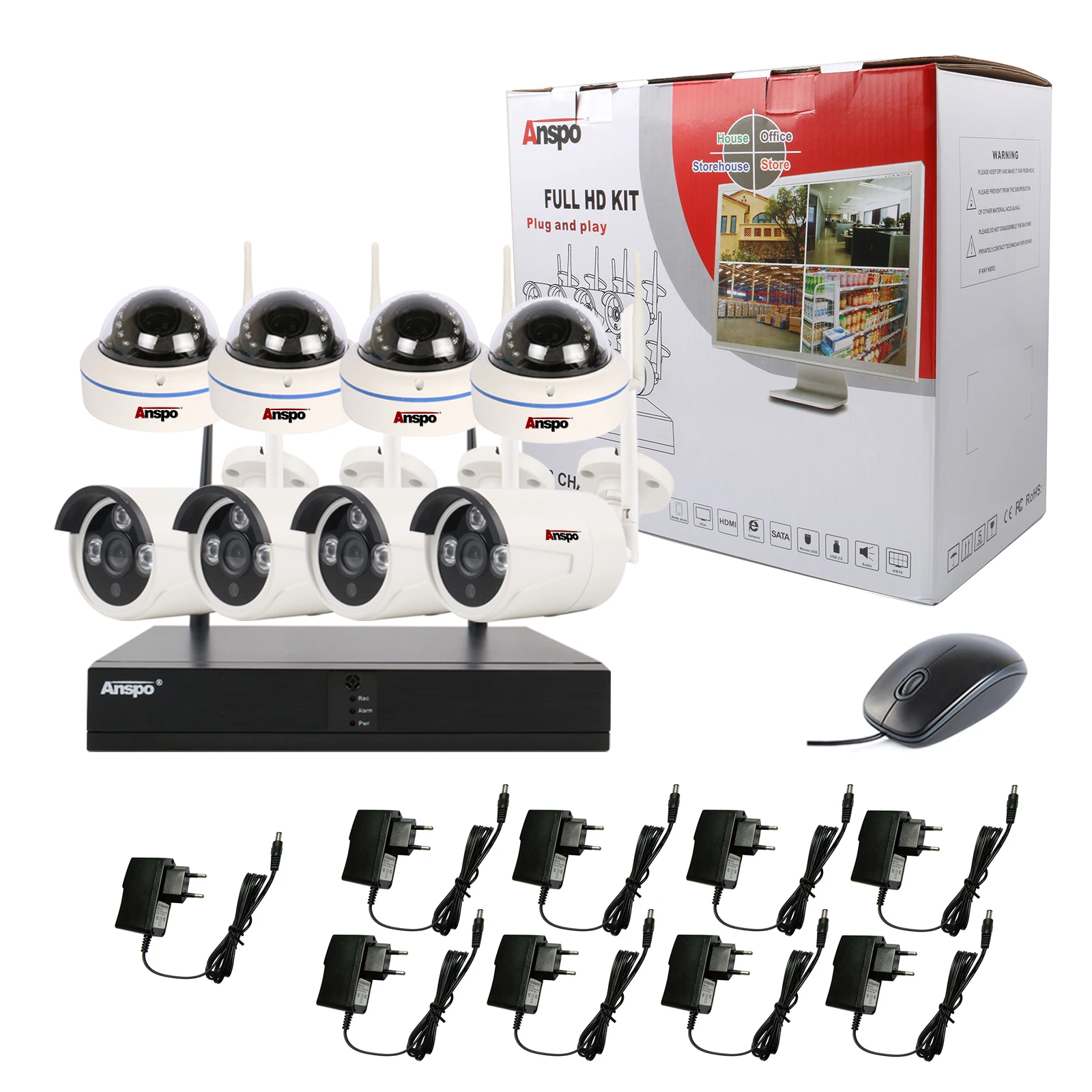 Anspo 5MP FULL HD CCTV system 8CH Wireless kit   Wifi NVR Kit Network IP CCTV Security Camera System Xmeye Software