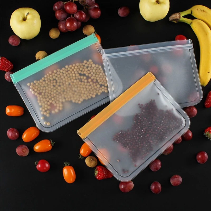 
Factory supply frosted food preservation storage bags silicone zip lock bags reusable silicone food grade storage bag 
