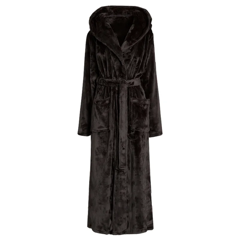 Mens Grey Super Soft Fleece Hooded Robe Dressing Gown Black/Navy/Grey/Burgundy