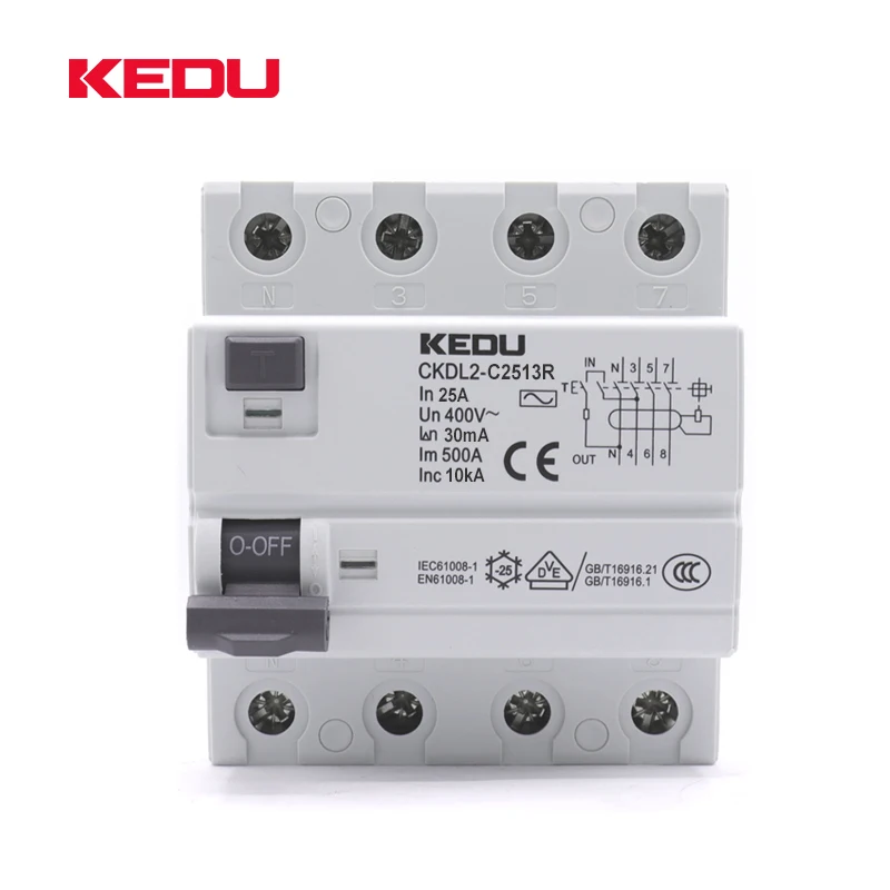KEDU CKDL2-C2513 4P Residual 25A 30mA RCCB Circuit Breakers With VDE CB CCC CE