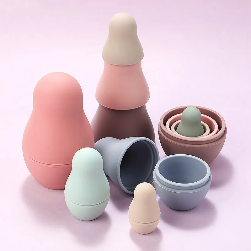 Wholesale Educational Matryoshka Dolls Toddler Colorful Silicone Russian Nesting Toys For Kids