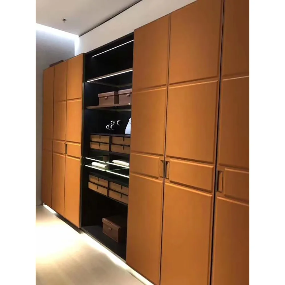 Elegant Style Shelf Wardrobe Organizer Complete Wall Closet Systems Home Furniture Mdf Wooden Bedroom Wardrobe Imitation Leather