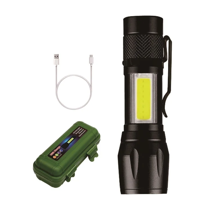 USB Rechargeable Zoomable Portable torch clip T6 led COB side light Mini led Flashlight