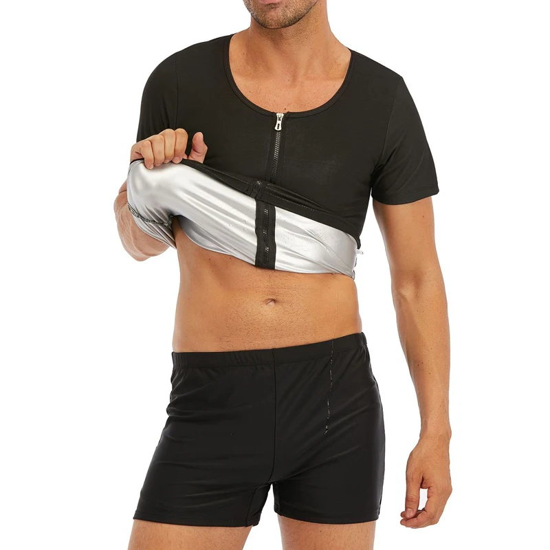 Elastic Sauna Shirt for men Short Sleeve Sweat Vest Weight Loss Sauna Suit