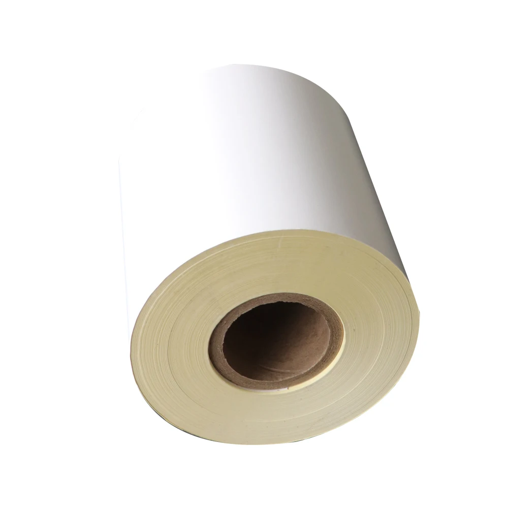 semi glossy self adhesive paper jumbo rolls with 60gsm yellow glassine liner