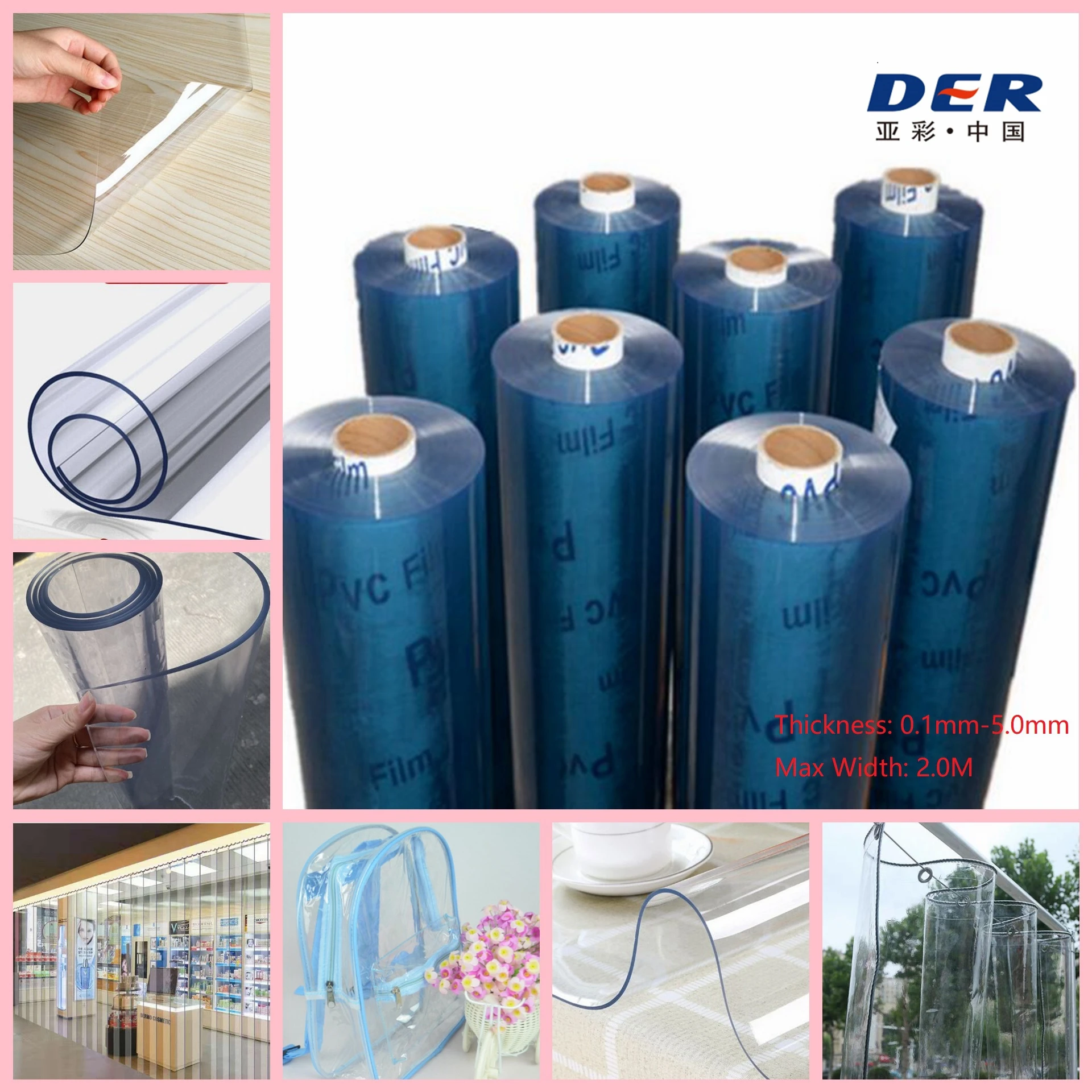 Transparent Vinyl Micron Protect Crystal Table Packaged Sheet Rolls Soft Super Plastic Clear  Flexible PVC Film