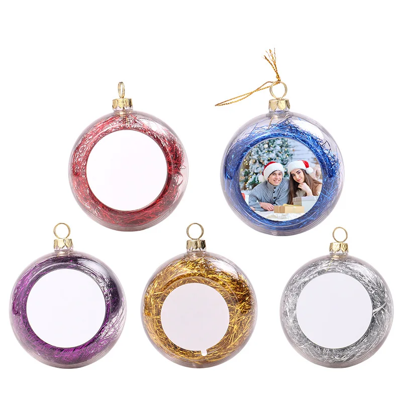 8cm 6cm Home Decoration DIY Design Printable Colorful Hanging XmasTree Ornament Ball blank Sublimation Plastic Christmas Ball