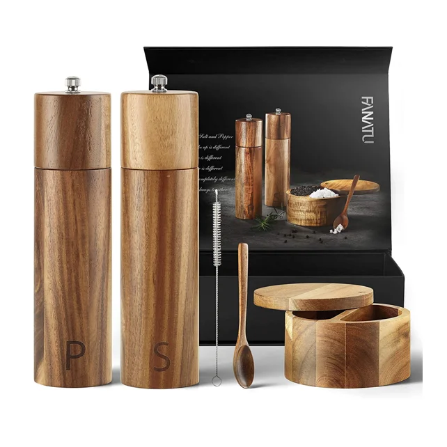 Refillable 6 inches Ceramic Grinding Mechanism Pepper Grinder Refillable Wood Salt Grinder Wooden Salt Mill Pepper Mill