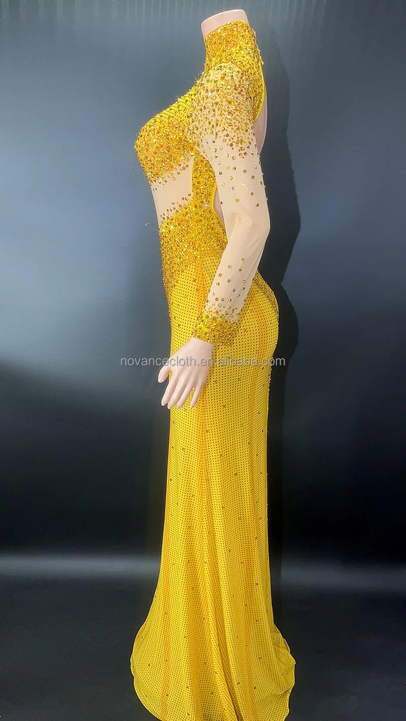 NOVANCE Y2378-E latest summer dresses sparkling golden diamonds formal party evening dresses stretchy empire wedding gown