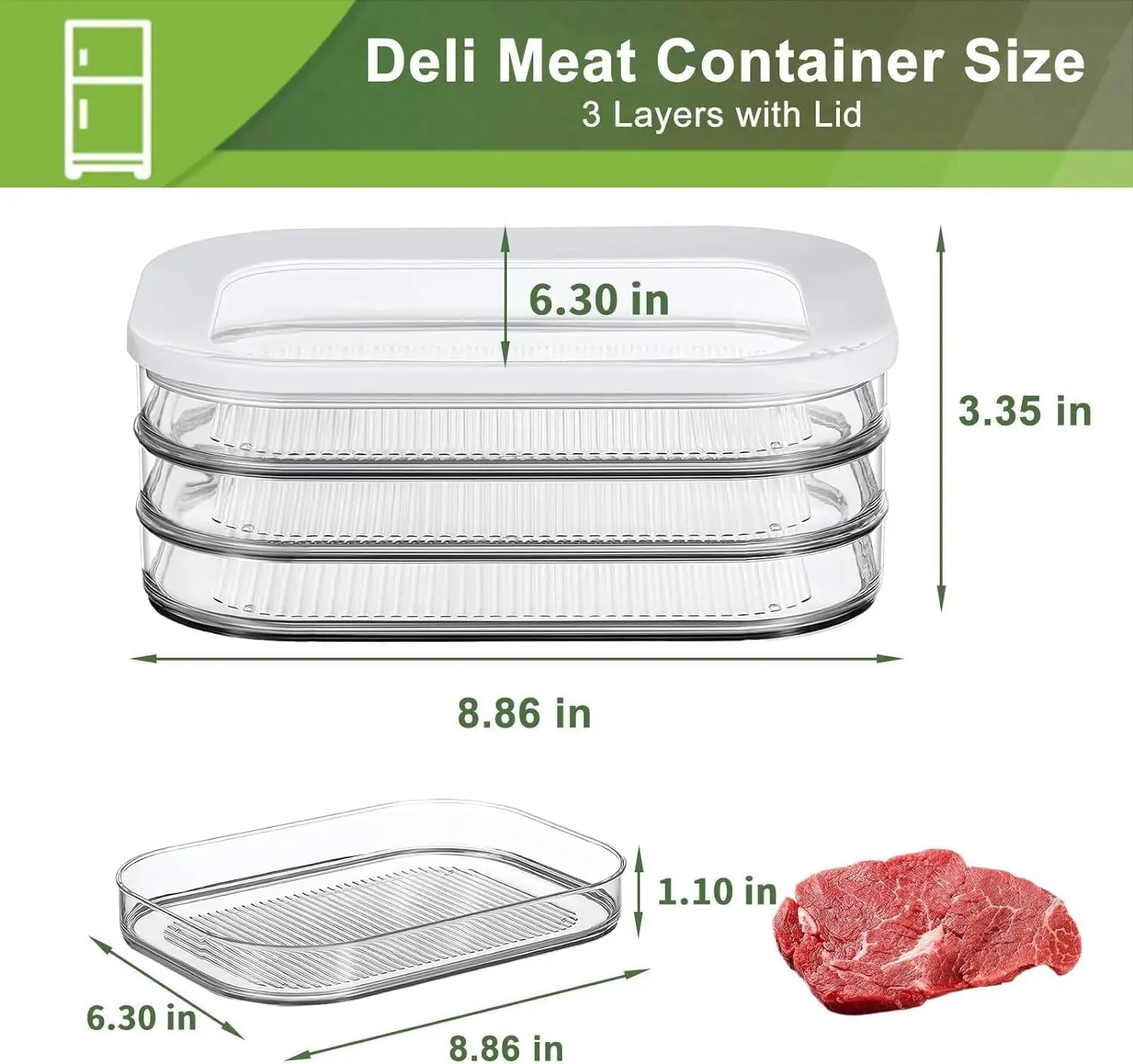 Stackable Deli Meat Container for Fridge Food Storage Boxes with Lid for Cold Cuts Bacon Lunch Meat Meal Prep Containers