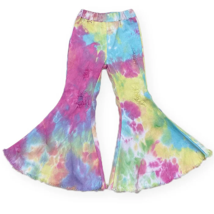 Boutique Girls Flare Pants Plus Size Bell Bottom Kids Tie Dye Jeans