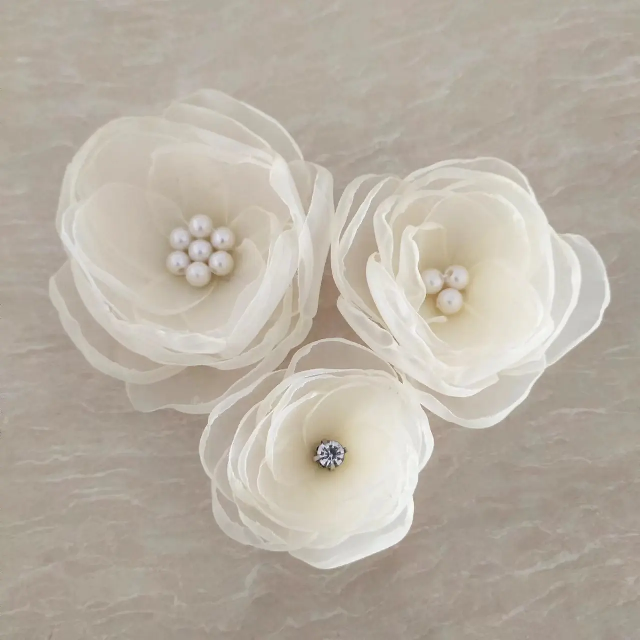 white organza flower with crystal flower applique,3d flowers for dresses decorating