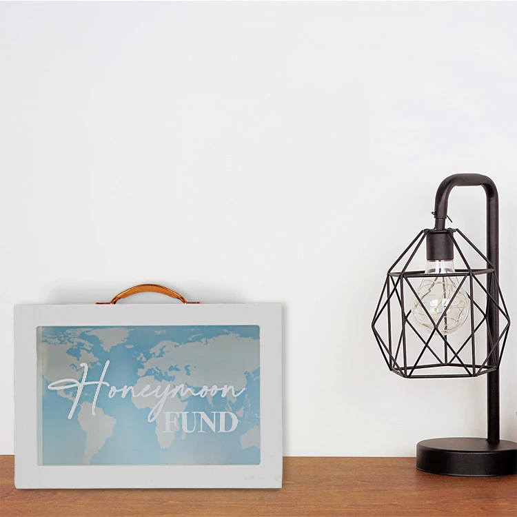 Creative Travel Wooden Letters piggy banks honeymoon money box For Engagement Gift, Money Box Frame with handle