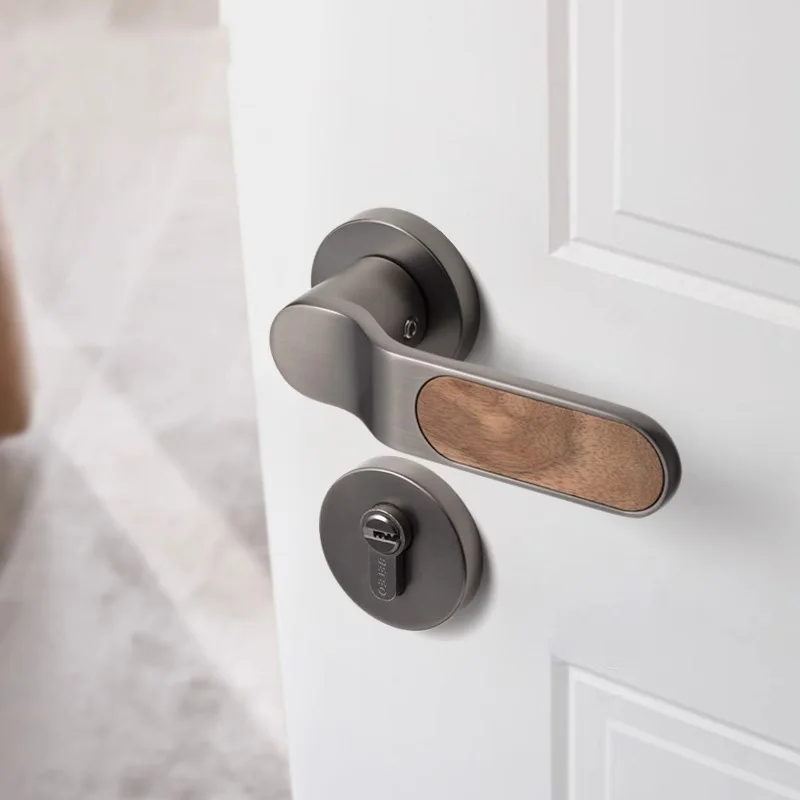 American Style Indoor Bedroom Household Door Lock Black Walnut Wood Silent Magnetic Suction Handle for Window & Bathroom Use