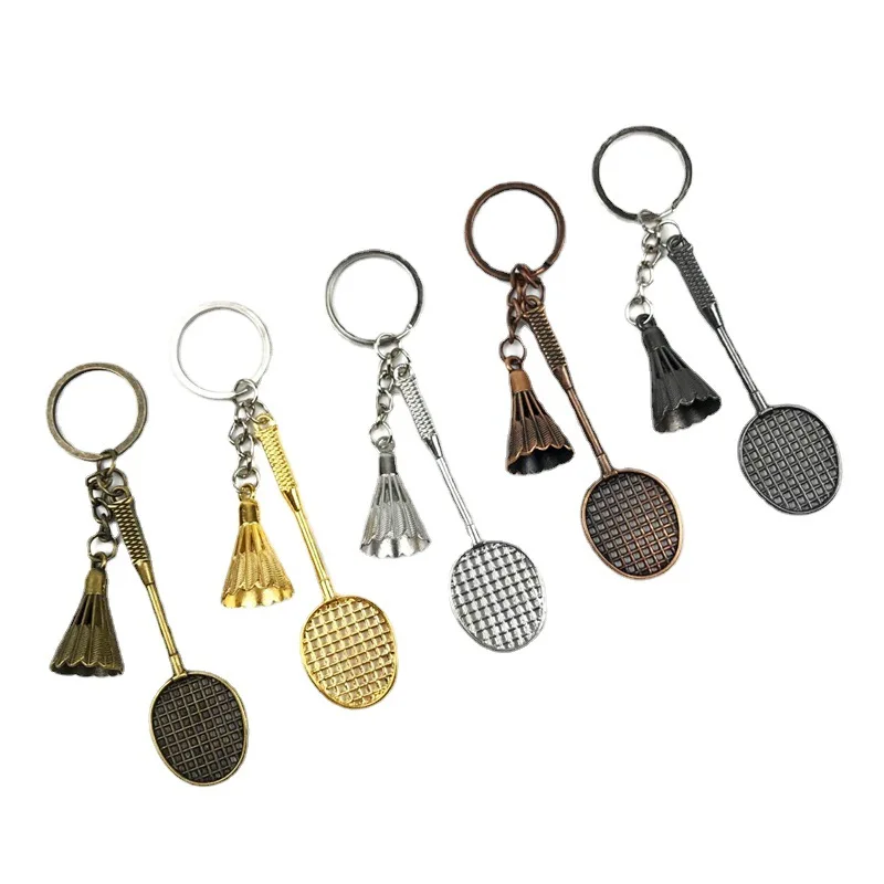 Cheap Wholesale Mini Size Craft Zinc Alloy Badminton Racket Key Chain 3D Sports Pendant Keyring