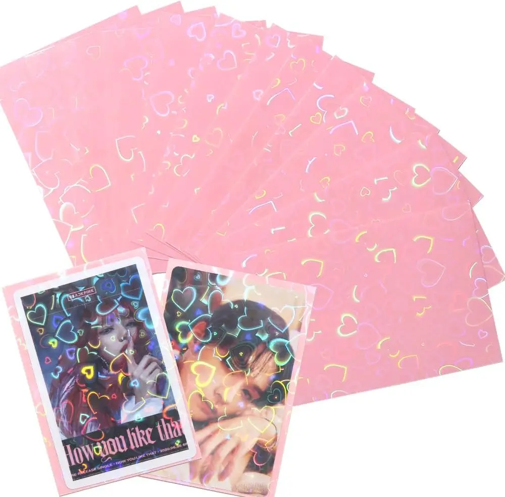 Laser Flashing Heart Kpop Photocard Sleeves Holographic Clear Card Sleeves Card Protector Fit Sleeves Star Photo