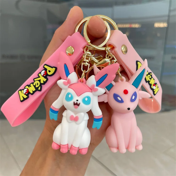 Cross border pokemoned eevee Family Keychain Cartoon Doll School Bag Pendant Car Keychain Pendant Small Gift