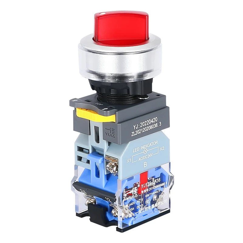 Momentary latching la38-11XD la38 series 220V 30mm Circular selection rotary  push button switch with led