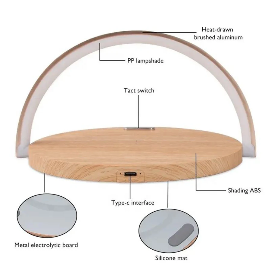 Hot Sell 3 In 1 Wood 10W Wireless Charger Stand Multifunctional Table LED Night Light USB Adjustable Phone Holder With LED Lamp