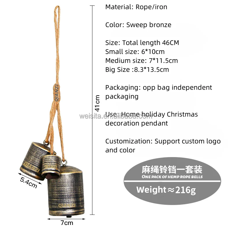 Large Rustic Cow Bells Plated Giant Antique Shabby Metal Indoor Outdoor Christmas Decoration Shabby Cow Hanging Animal Souvenir