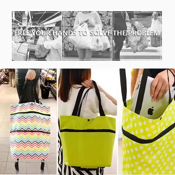 LX012 Wholesale Home Supermarket Foldable Shopping Trolley Carts Tote Bag With Wheels Reusable Portable Market Shopping Bags