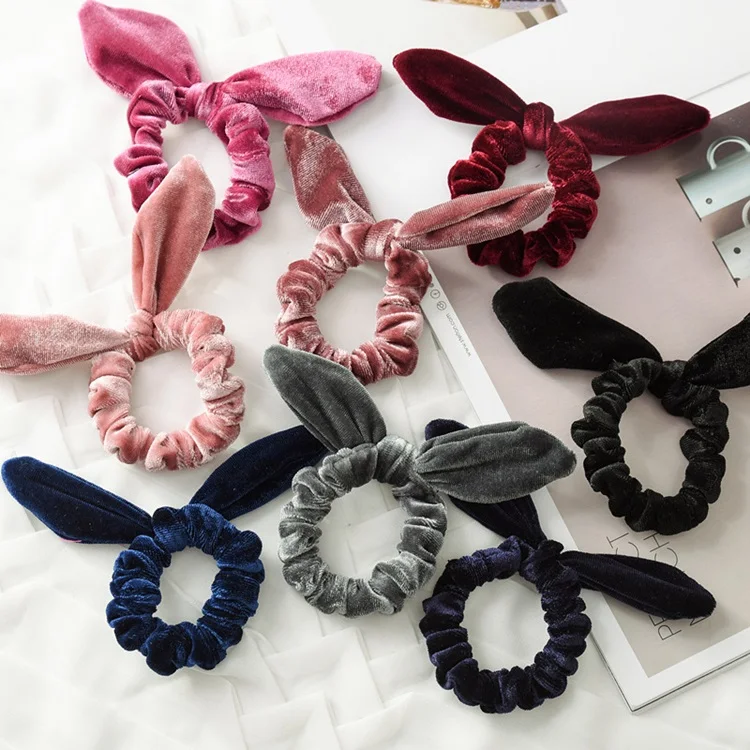 Velvet knotted scrunchie high elasticity scrunch hairband for female