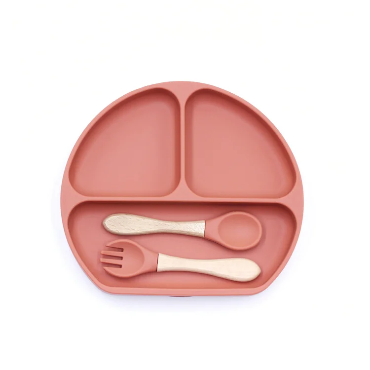 Eco Friendly Custom Kid Silicone Baby Plate Waterproof Tableware Suction Silicone Plate Spoon Fork