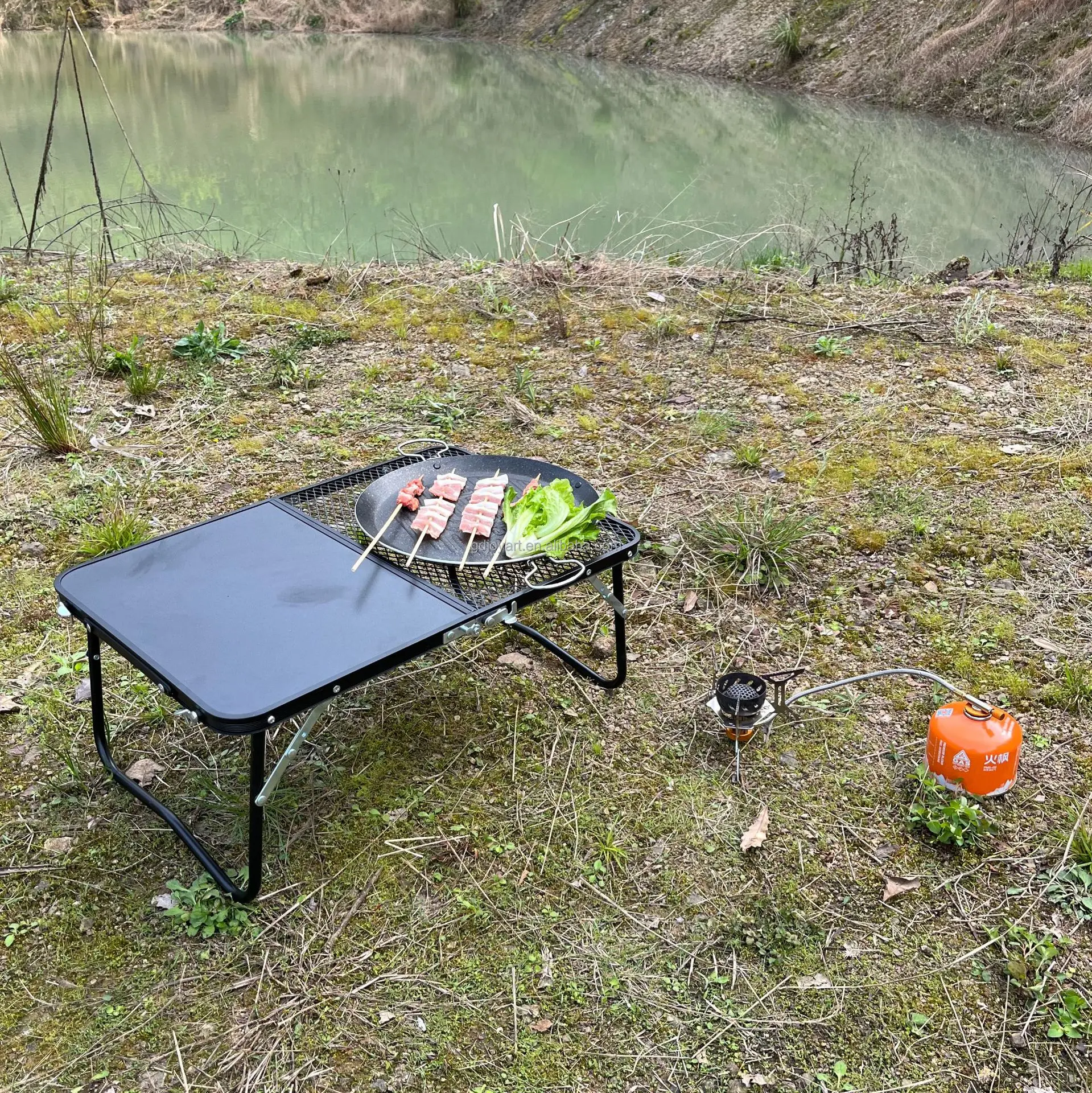 Hispeed Lightweight Portable Aluminum Frame Foldable Outdoor Picnic Folding Grill Mesh Bbq Iron Net Camping Table