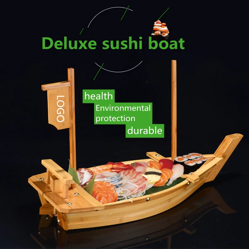Hensin 90cm 120cm 60cm Japanese Restaurant Custom Logo Safe Healthy Large Natural Bamboo Sushi Boat With Plate Tray
