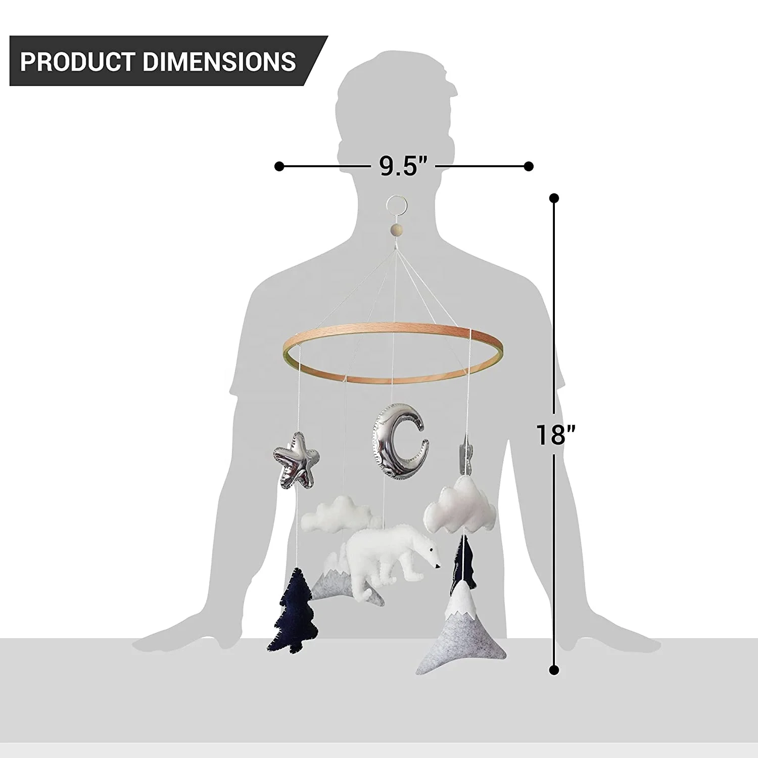 New Scandinavian decor nordic newborn handmade felt polar bear mountains montessori woodland black and white baby crib mobile