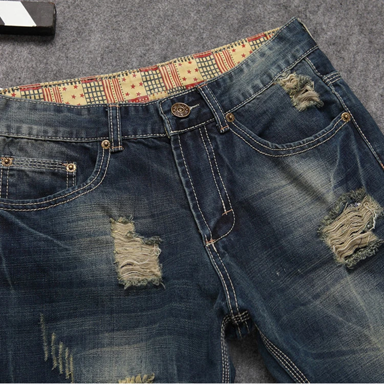 High Quality Vintage Ripped Skinny Jean Straight Denim Distressed Jeans for Men