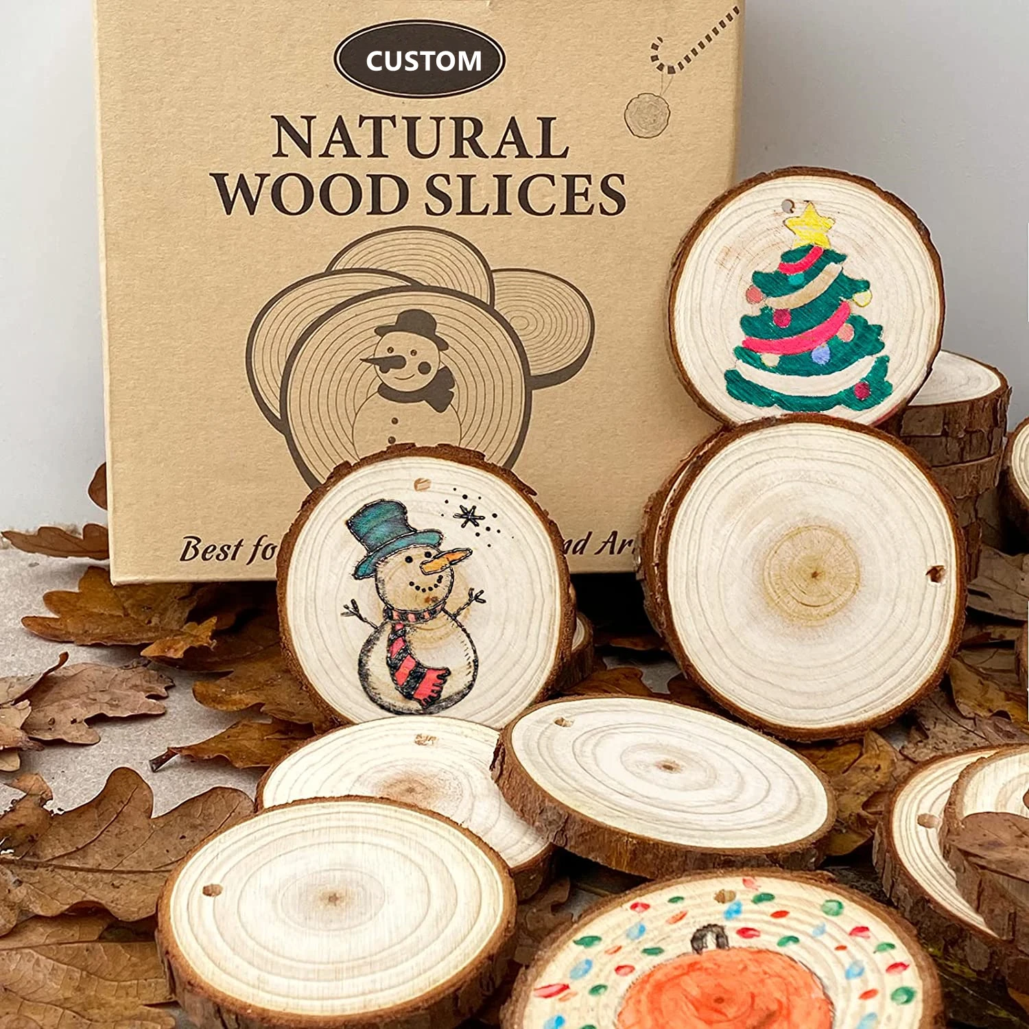 Custom DIY Wood Craft Natural Wood Slices for Christmas Wedding Ornament Craft Diy Natural Unfinished Wood Slices Pieces