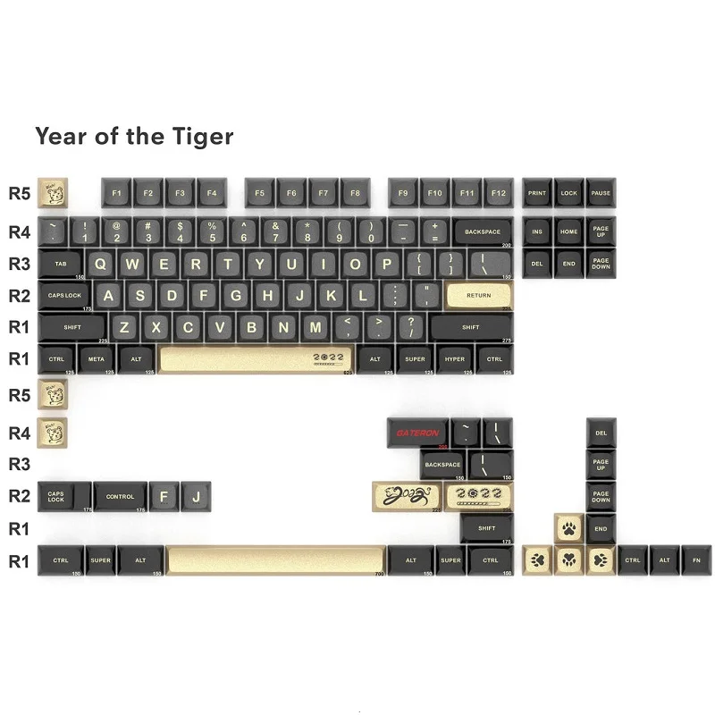 GATERON year of Tiger 115 keys Customized Height Premium Double Anodized Aluminum CNC  Ergonomic Mechanical Keyboard Keycaps