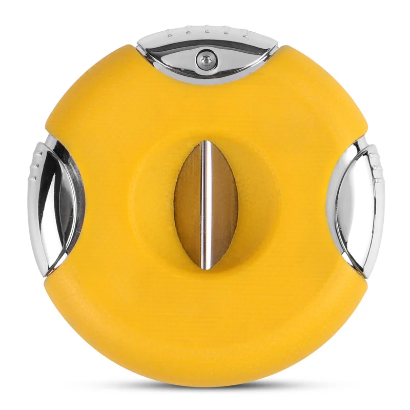 Stainless Steel Guillotine Double Cut Round Head Scissors Yellow Sharp Blades Pocket Size Classic Comfortable Cigar Cutter