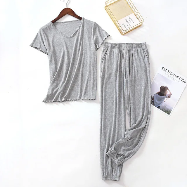 
Women Modal Atoff Home Gray Homewear Casual Home Clothes Plus Size Modal Womens Pajamas Summer Loose Ladies Sleepwear Pajamas 