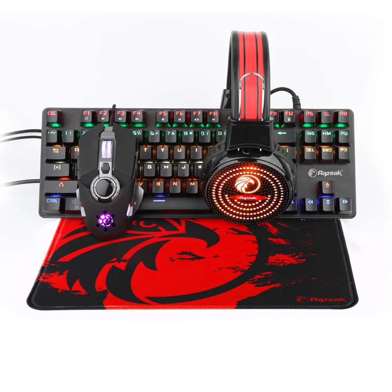 Razeak игровая клавиатура и мышь с наушниками и ковриком для мыши