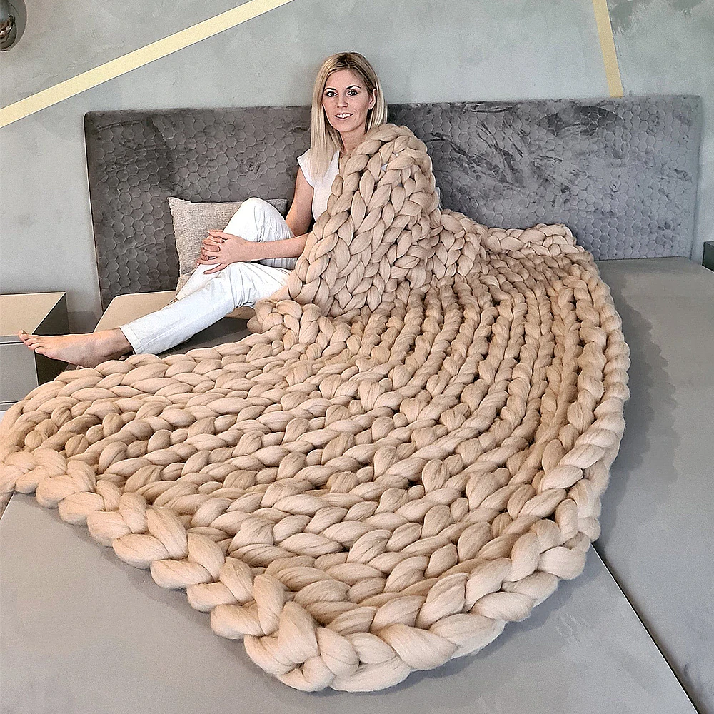 Bedroom Decor Fashion Bulky Handmade Soft Knitting Throw blanket Knit Chunky Blanket for Gift