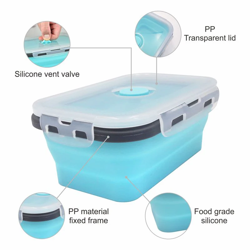Silicone Food Storage Containers Microwave Oven Food Container Collapsible Silicone Lunch Box For Kids Adult