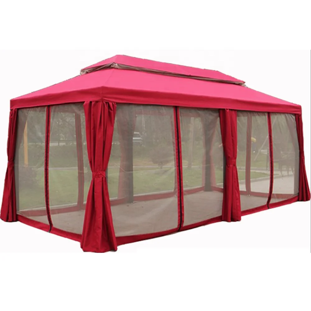 Outdoor Patio Canopy Gazebo with Polyester Curtains and Air Venting Netted Screens