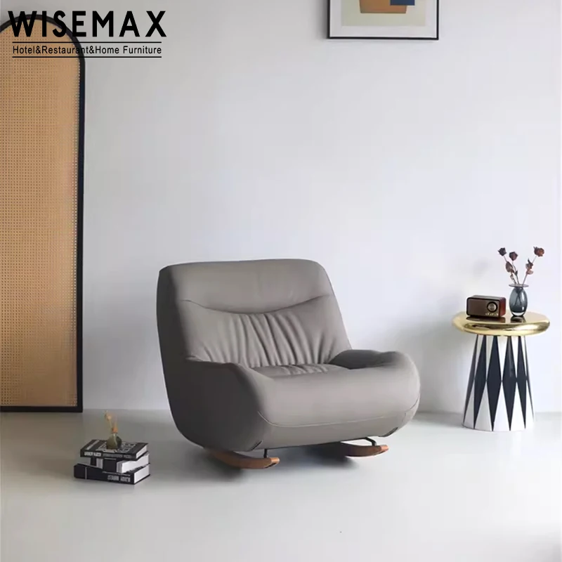 WISEMAX FURNITURE Classic Italian design creative leisure leather and solid wood sofa chair footrest lounge chair for home villa