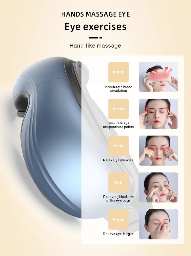 China Manufacture OEM Bluetooth Music Vibration Four Modes Smart Global Certificate Eye Massager