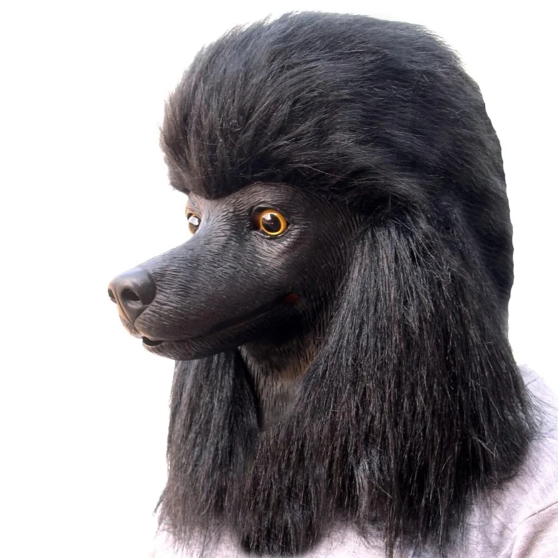 Customized Latex Animal Full Head Mask Deluxe Faux Fur Poodle Dog Cosplay Carnival Masque Costume Mask for Adult